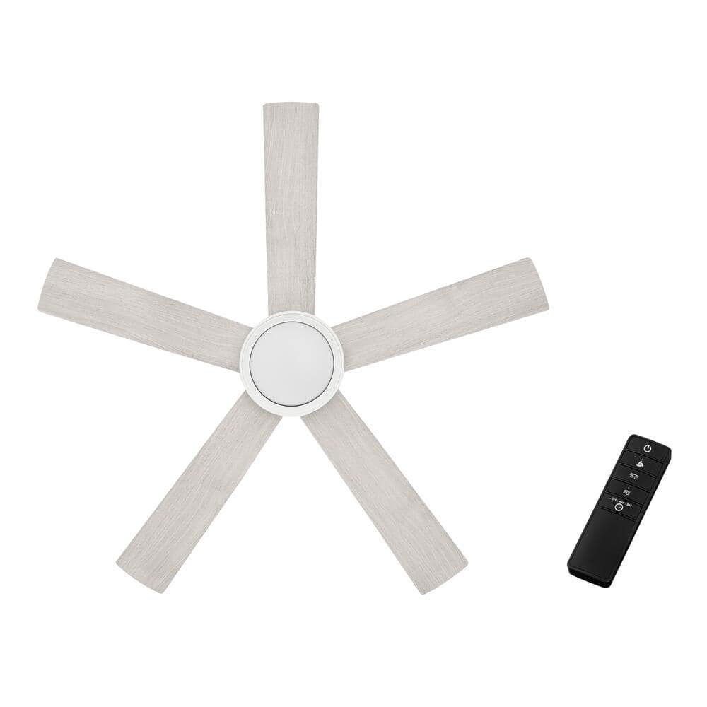 Baxtan 56" Matte White and Soft Oak Glazed Ceiling Fan with LED Light and Remote