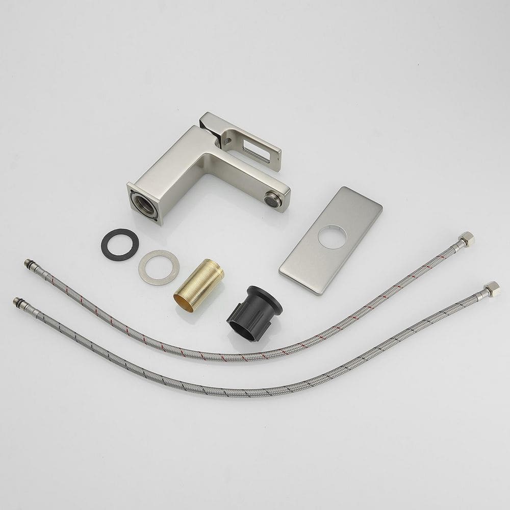 Brushed Nickel Single-Handle Low-Arc Bathroom Faucet with Drain Assembly