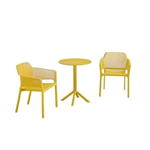 3-Piece Plastic Outdoor Bistro Set with Round table, mustard yellow
