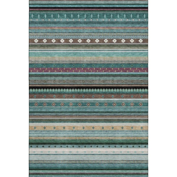 Mayfield Premium Machine Washable Abstract AMF2218 Teal 10 ft. x 14 ft. Area Rug