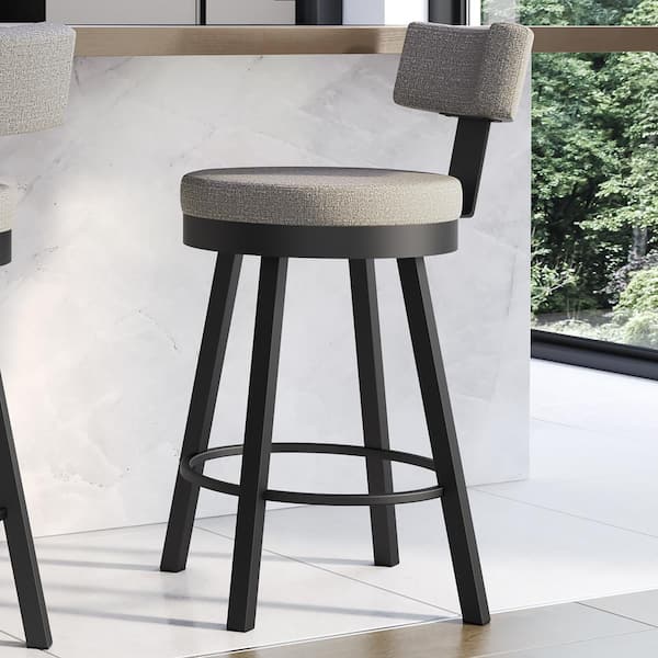 Amisco Morgan 26.6 in. Silver Grey Polyester / Black Metal Low Back Swivel Counter Stool