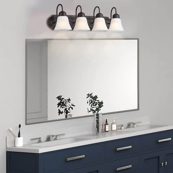 25.5 in. 4-Light Bronze Vanity Light with Frosted Glass Shade