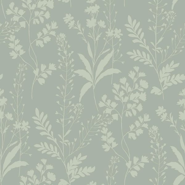 Wildflower Silhouettes Green Wallpaper Sample