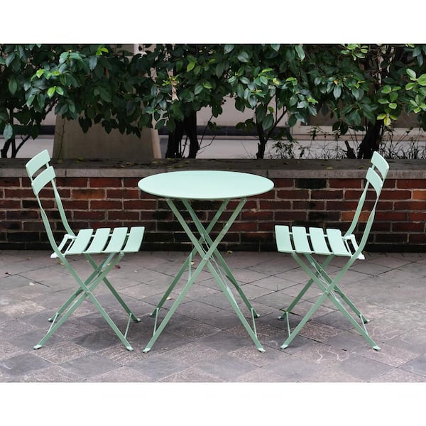 DESwan Mint Blue 3-Piece Foldable Chairs and Round Outdoor Bistro Set BSC-ZY005-MB - The Home Depot