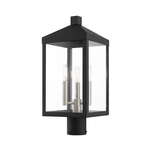 AVIANCE LIGHTING Creekview 19.5 in. 3-Light Black Cast Brass Hardwired Outdoor Rust Resistant Post Light with No Bulbs Included