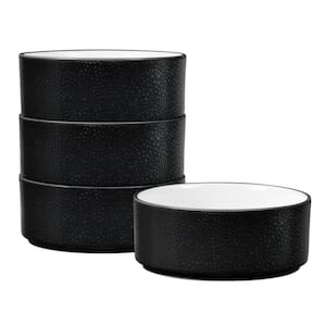 Colortex Stone Black 6 in., 20 fl. oz. Porcelain Cereal Bowls, (Set of 4)