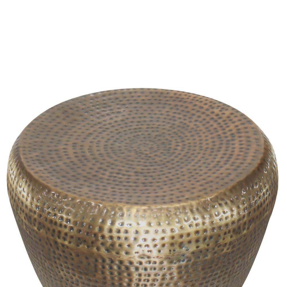 Preston 22" Antique Gold Hand-Hammered Metal Drum Side Table