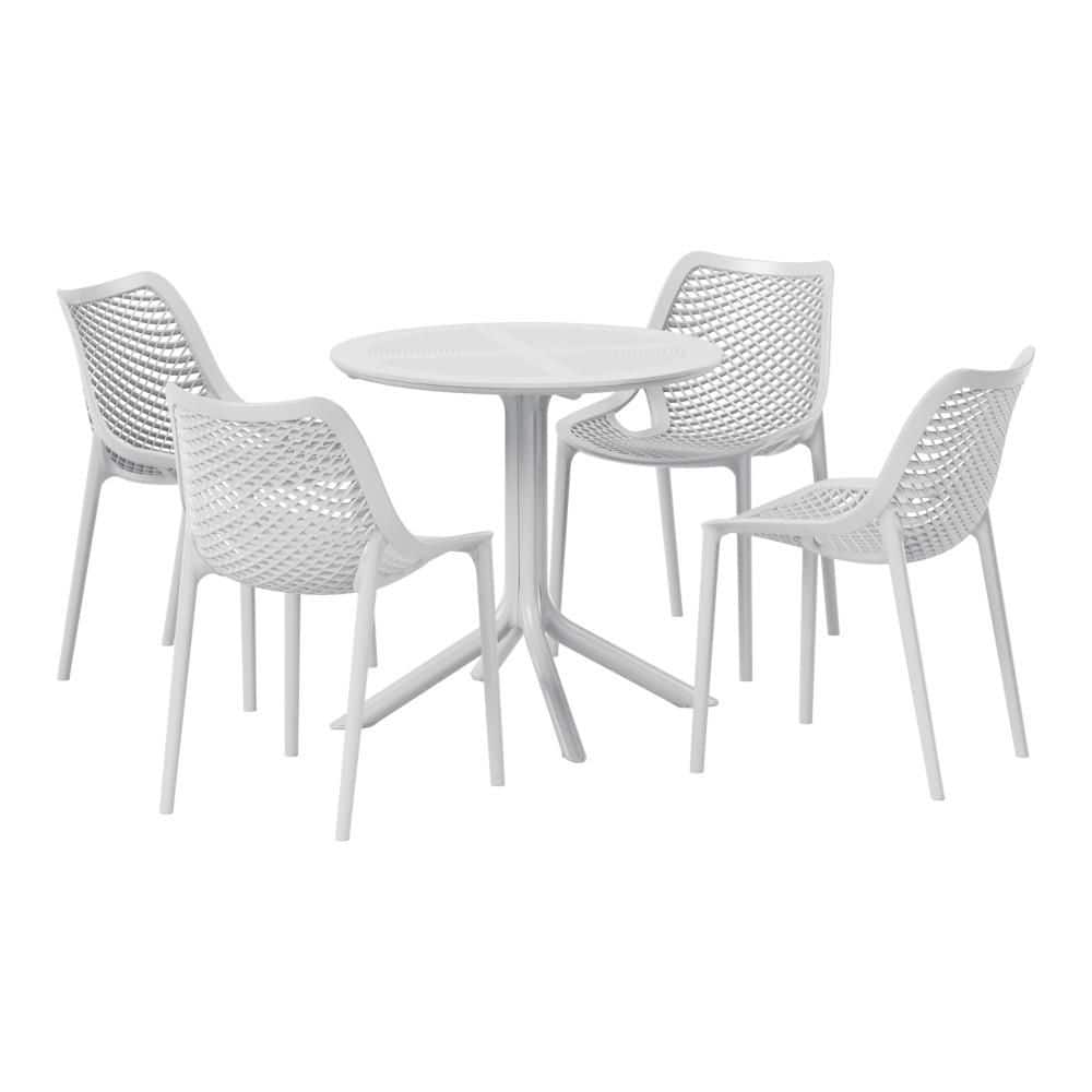 Frond&Form Modern Outdoor Patio Poly Plastic 5-Piece Round Table Dining Set w/ 4 Stackable Chairs in Gray price history on PriceWatchPro