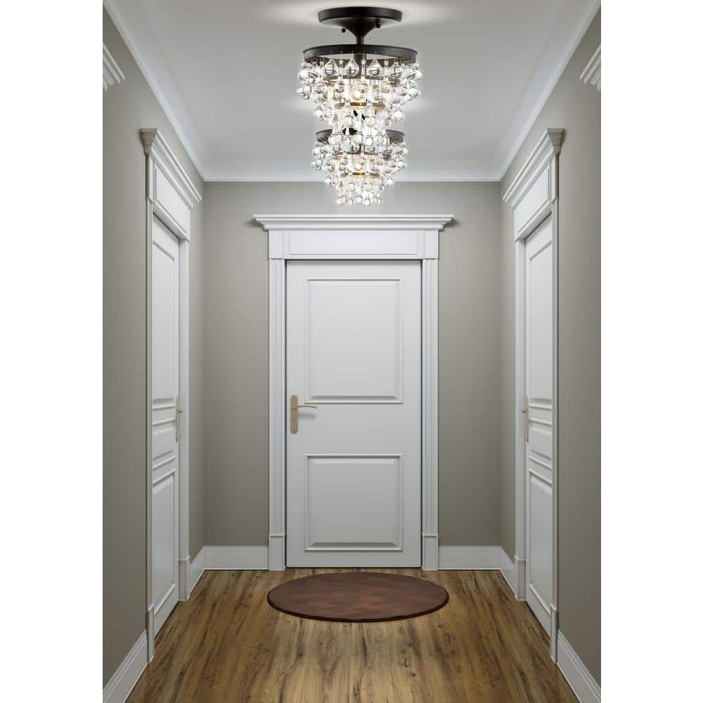 Contemporary Bronze Crystal 10" LED Flush Mount Chandelier