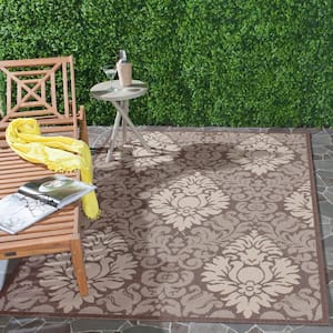 Courtyard Chocolate/Natural Doormat 2 ft. x 4 ft. Floral Indoor/Outdoor Patio Area Rug
