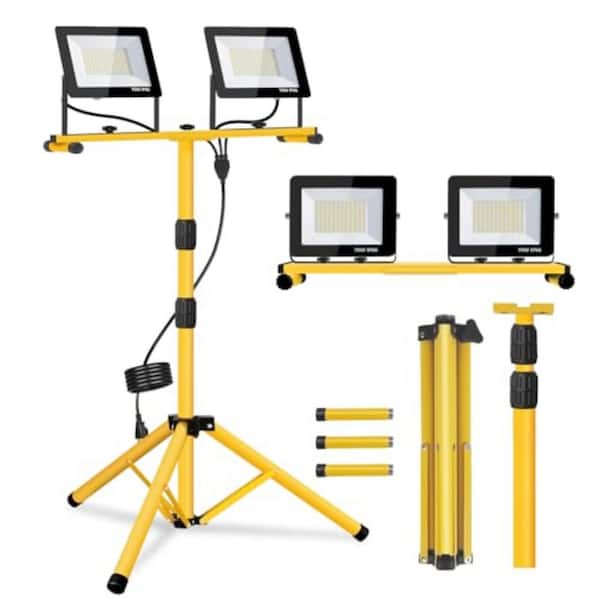 14000 Lumen LED Work Lights, 2-Head Adjustable, Waterproof, 6500K, Foldable Tripod Stand, Individual Switch