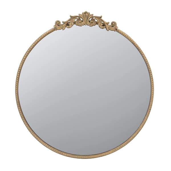IDEAGLE 30 in. W x 32 in. H Classic Design Baroque Inspired Metal Framed Gold Round Mirror