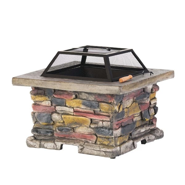 28.7 in. W x 22 in. H Stone Square Wood Burning Outdoor Fire Pit in Warm Gray