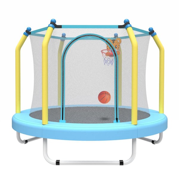 Blue 5 in. Trampoline for Kids Indoor and Outdoor Small Toddler Trampoline with Basketball Hoop