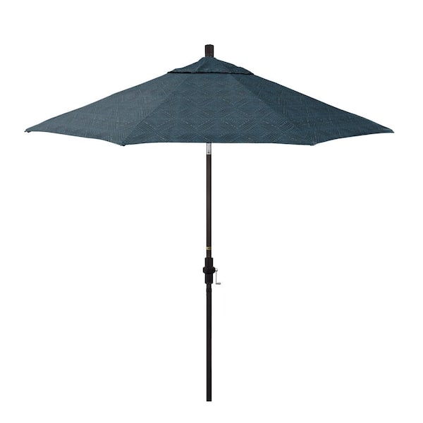 California Umbrella 9 ft. Bronze Aluminum Market Patio Umbrella with Crank Lift and Collar Tilt in Domino Lagoon Pacifica Premium