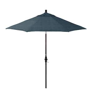 9 ft. Bronze Aluminum Market Patio Umbrella with Fiberglass Ribs Crank and Collar Tilt in Domino Lagoon Pacifica Premium