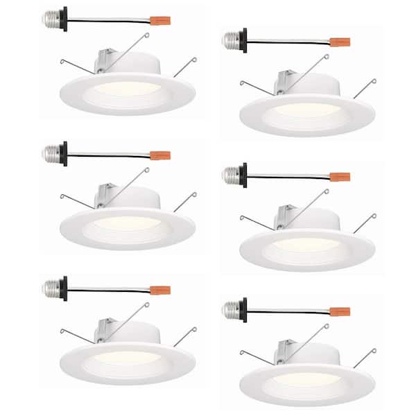 EnviroLite 5in. / 6 in. Integrated LED White Round Baffle Recessed Light Retrofit Trim Selectable 5 CCT, 6-Pack