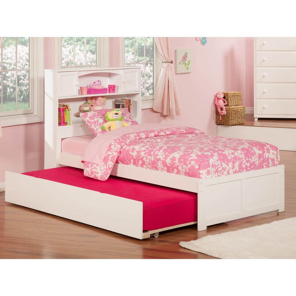 Newport Twin Extra Long Bed with Footboard and Twin Extra Long Trundle in White