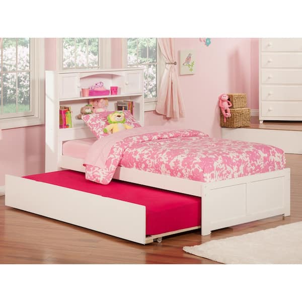 AFI Newport Twin Extra Long Bed with Footboard and Twin Extra Long Trundle in White