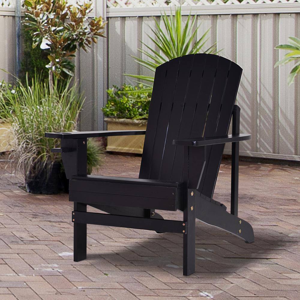 Black Fir Wood Adirondack Chair with Cupholder