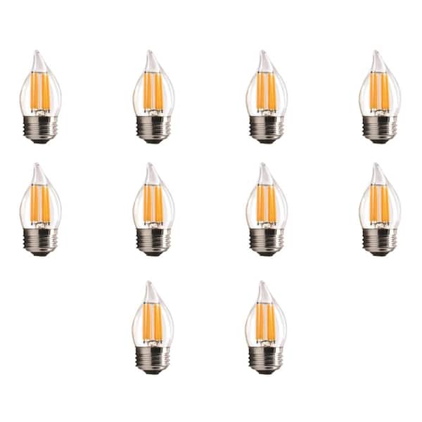 TriGlow 60-Watt Equivalent B11 Dimmable Flame Tip Clear Filament Glass LED Light Bulb Warm White 2700K (10-Pack)