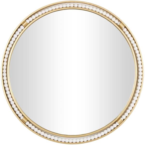 Litton Lane 26 in. x 26 in. Round Framed Gold Wall Mirror with White Wood Beading