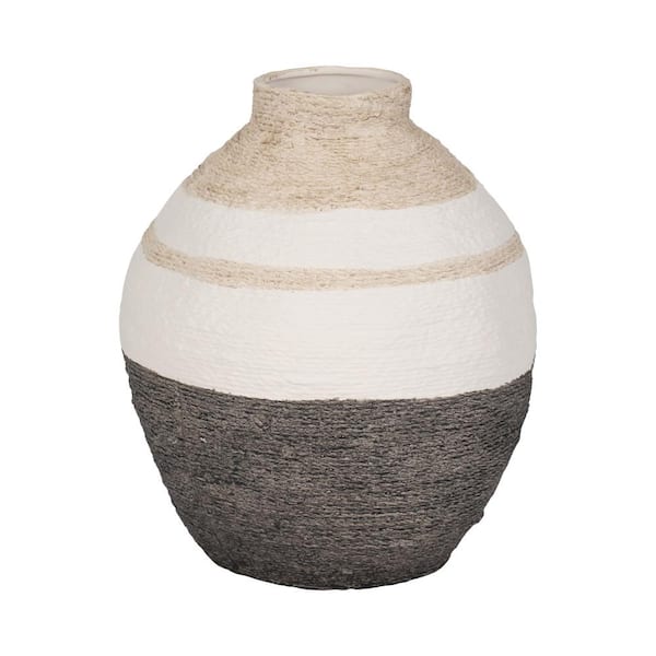 Liv & Skye 12 in. Ivory Stoneware Round Decorative Vase