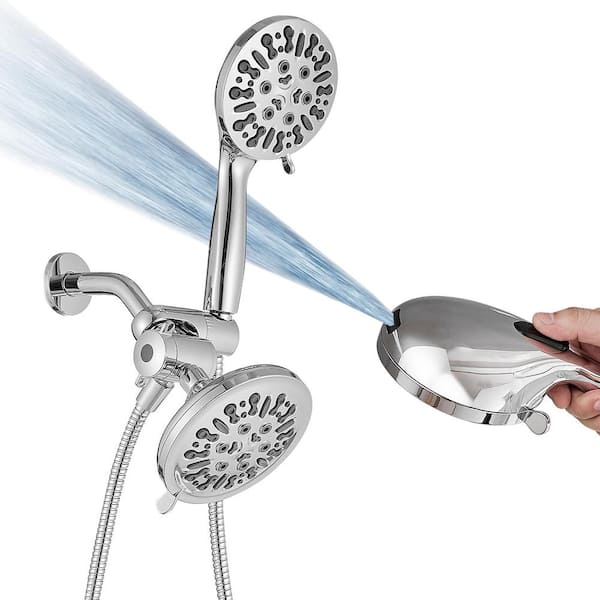 BWE 9-spray 5.5 in. Wall Mount Dual Shower Head and Handheld Shower Head 1.8 GPM with Stainless Steel Hose in Chrome