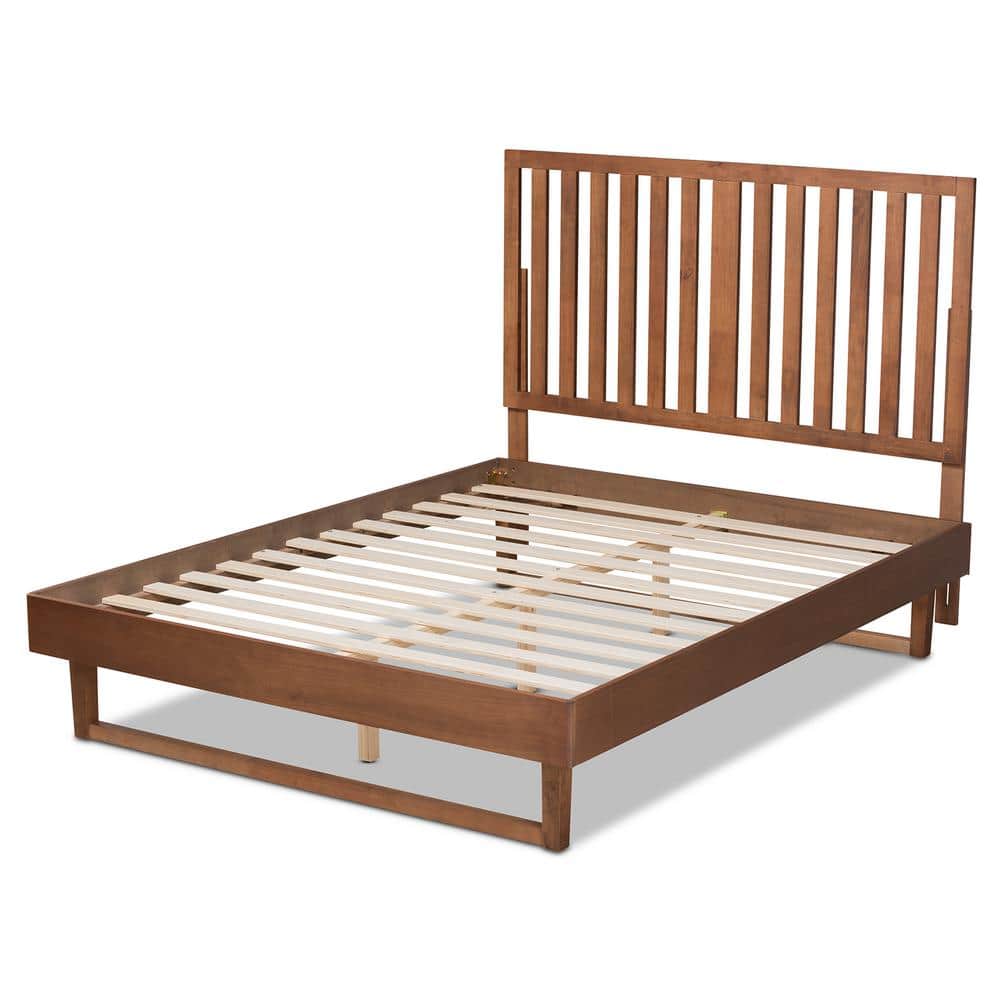 Walnut Brown Tufted Upholstered Full Wood Platform Bed