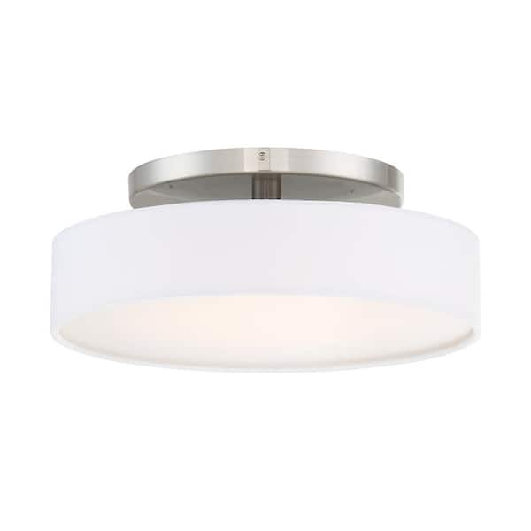 Manhattan 14 in. 1-Light Brushed Nickel LED Semi-Flush Mount