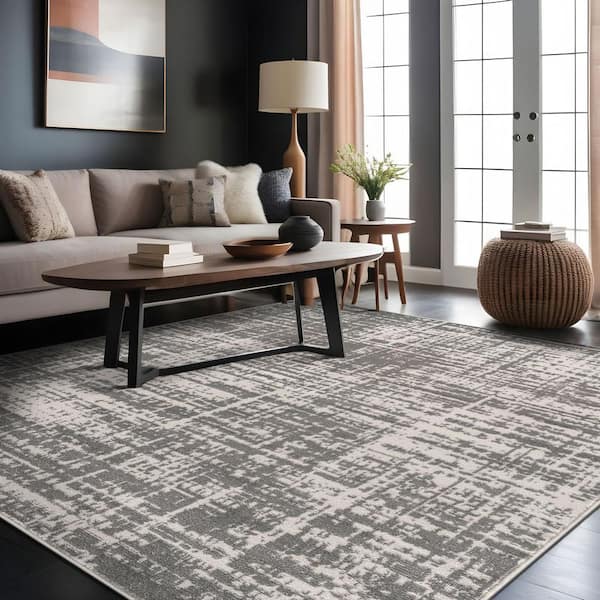 Atlas Gray 5x7 ft. Rubber Back Washable Modern Canvas Indoor Outdoor Area Rug