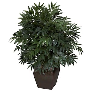 35 in. Artificial H Green Double Bamboo Palm with Decorative Planter Silk Plant