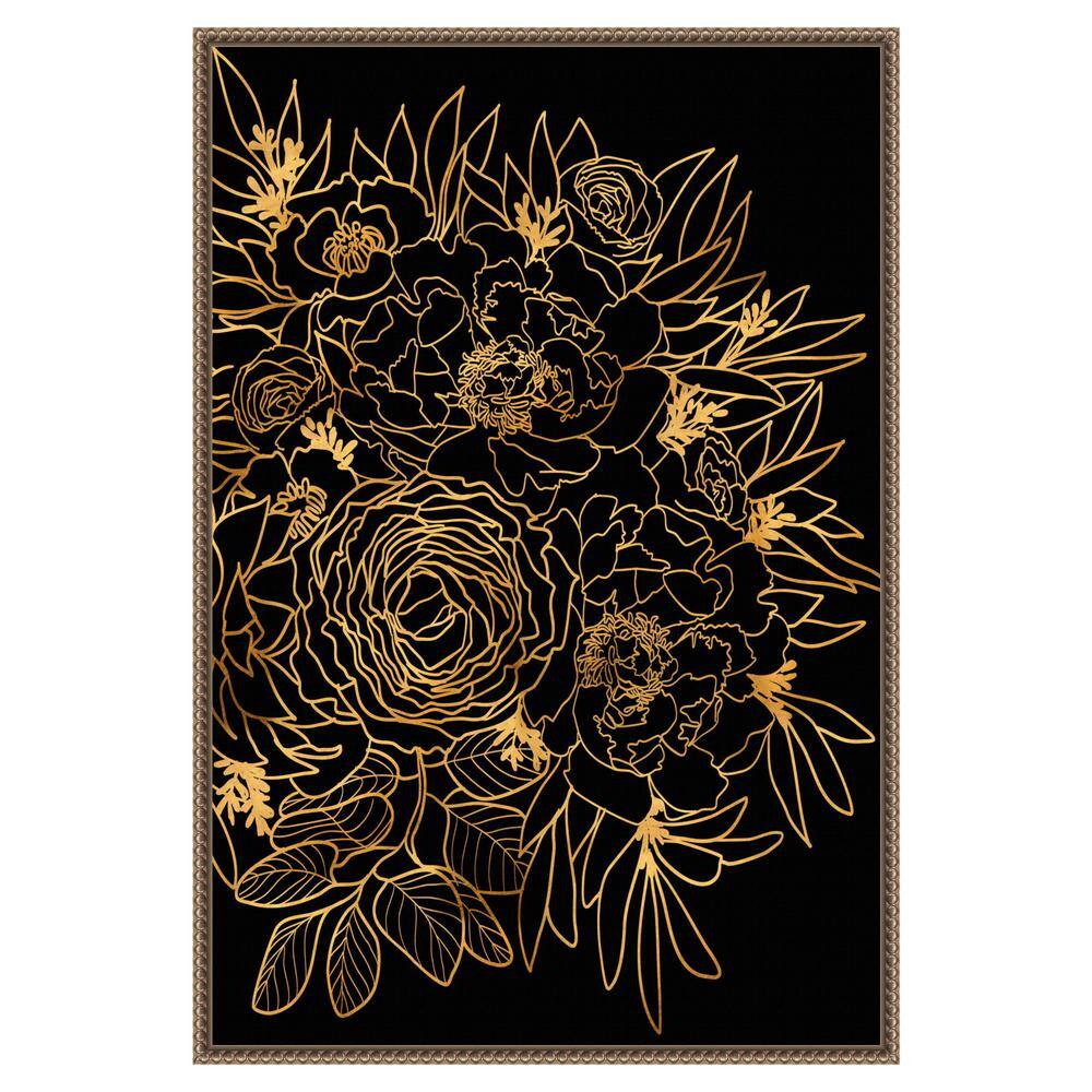 Gold and Black Beaded Framed Botanical Canvas Print