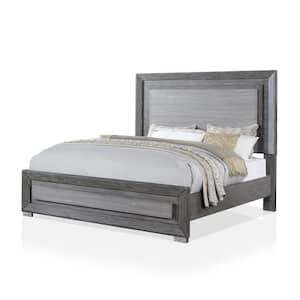 Elhaney Modern Gray Wood Frame Queen Panel Bed with LED on Headboard