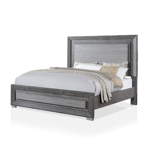Furniture of America Elhaney Modern Gray Wood Frame Queen Panel Bed with LED on Headboard