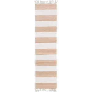 Chindi Rag Striped Beige 2 ft. 2 in. x 8 ft. Area Rug