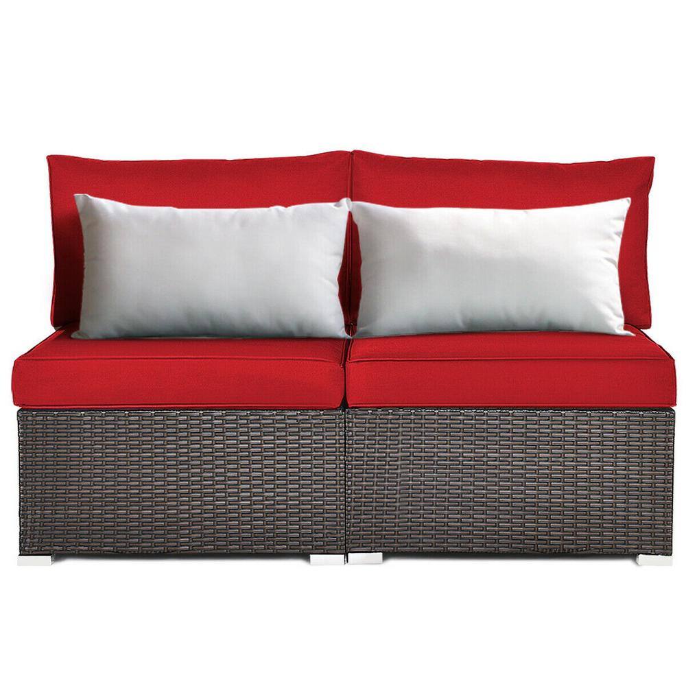 FORCLOVER 2Piece Steel Frame Wicker Rattan Outdoor Armless Loveseat