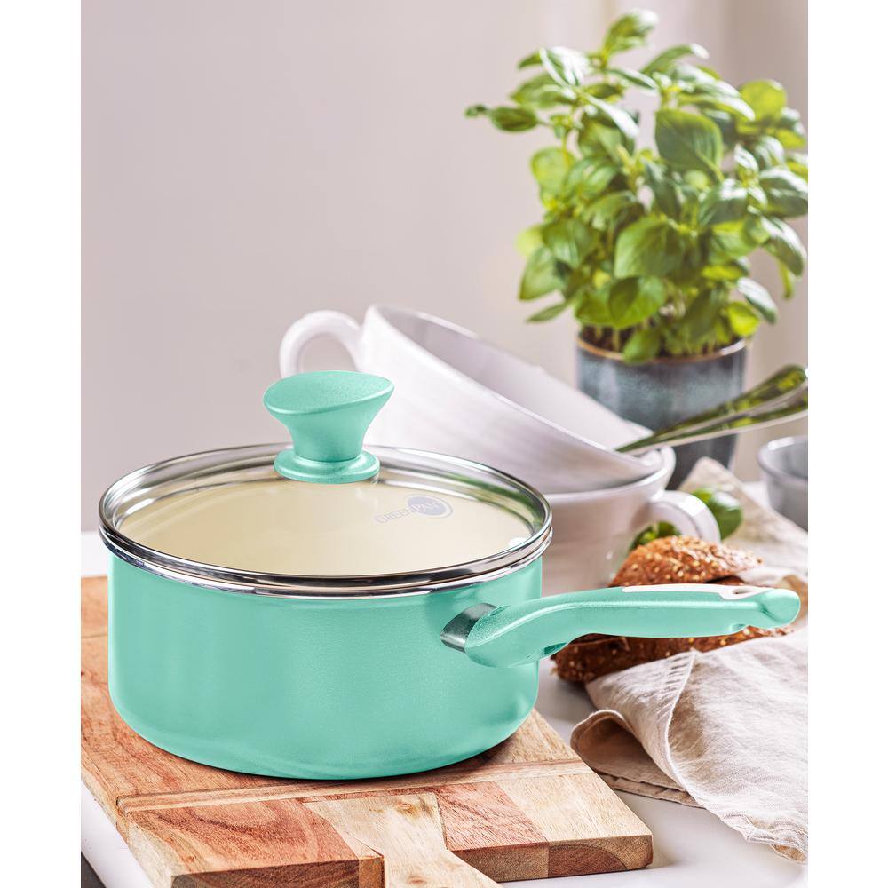 Turquoise Ceramic Nonstick 2-Quart Saucepan with Glass Lid