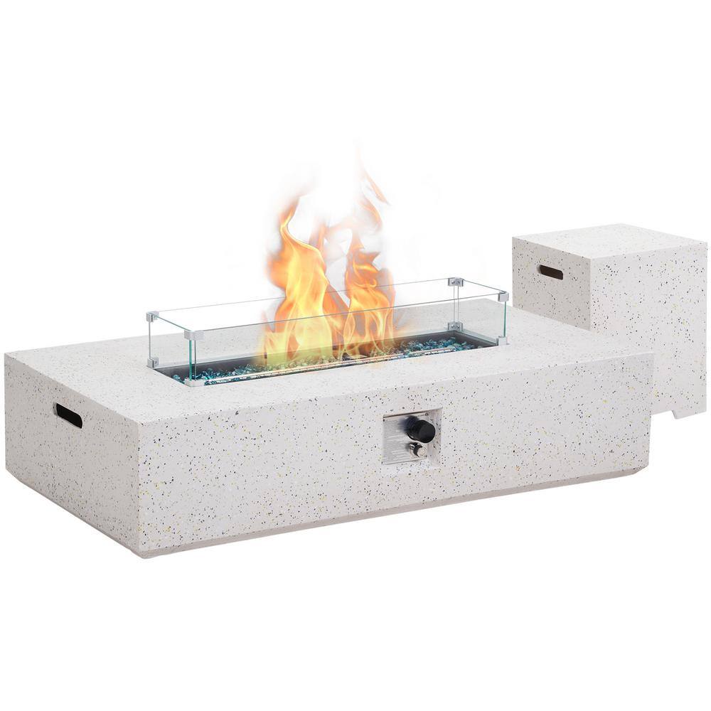 56 in. Outdoor Concrete Firepit Table with Gas Hose Lava Stones AA Battery 