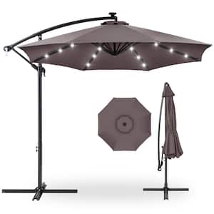 10 ft. Cantilever Solar LED Offset Patio Umbrella with Adjustable Tilt in Deep Taupe