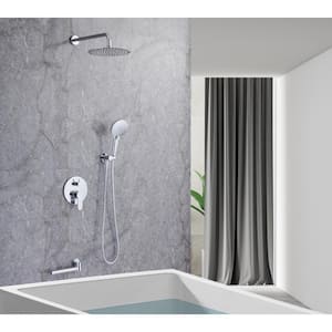 Mondawell Round 3-Spray Patterns 10 in. Wall Mount Rain Dual Shower Heads with Handheld, Spout and Valve in Chrome