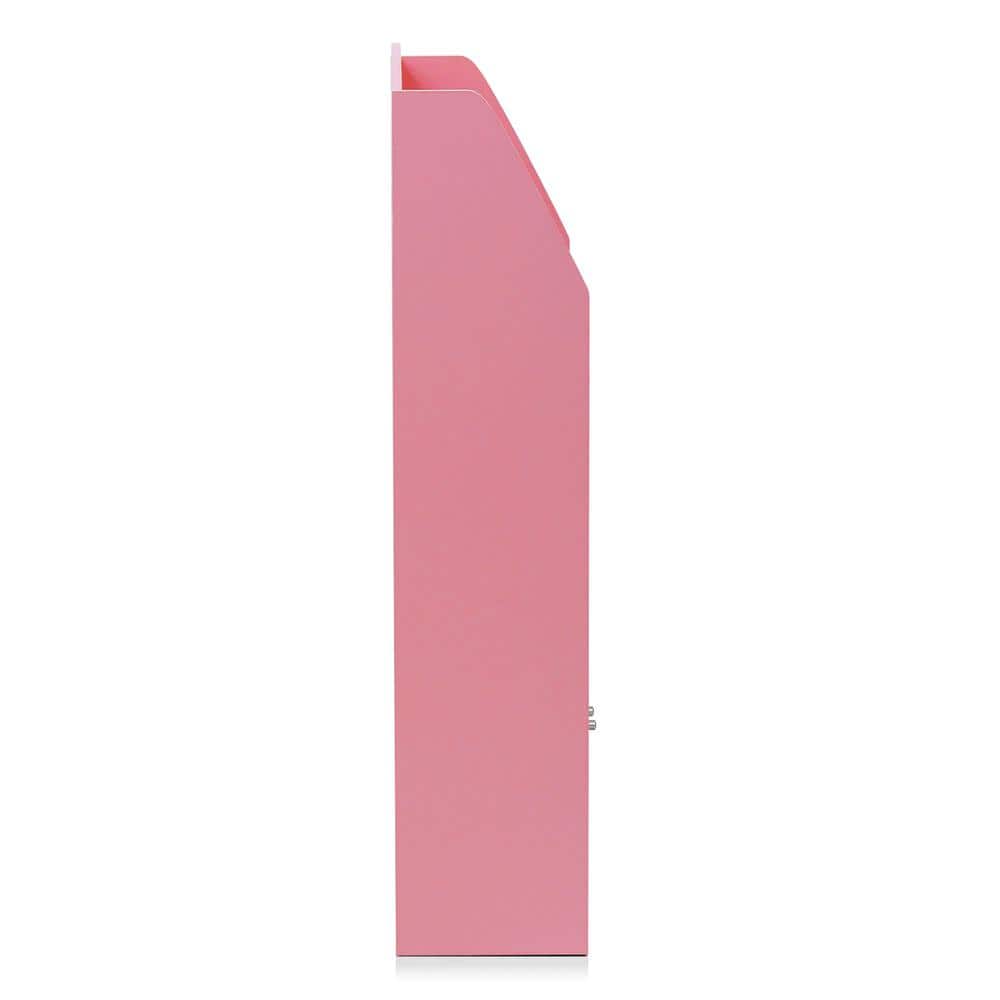 Contemporary Laminated Pink Wood Bookshelf for Kids with 4 Tiers and Cabinet