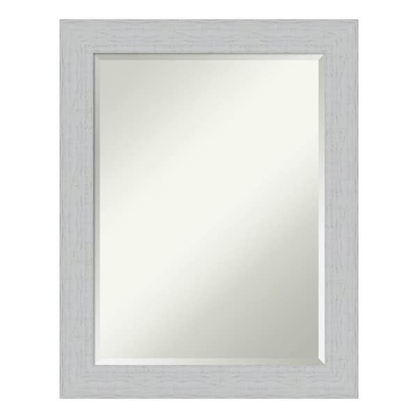 Amanti Art Shiplap White 22.25 in. x 28.25 in. Beveled Rectangle Wood Framed Bathroom Wall Mirror in White