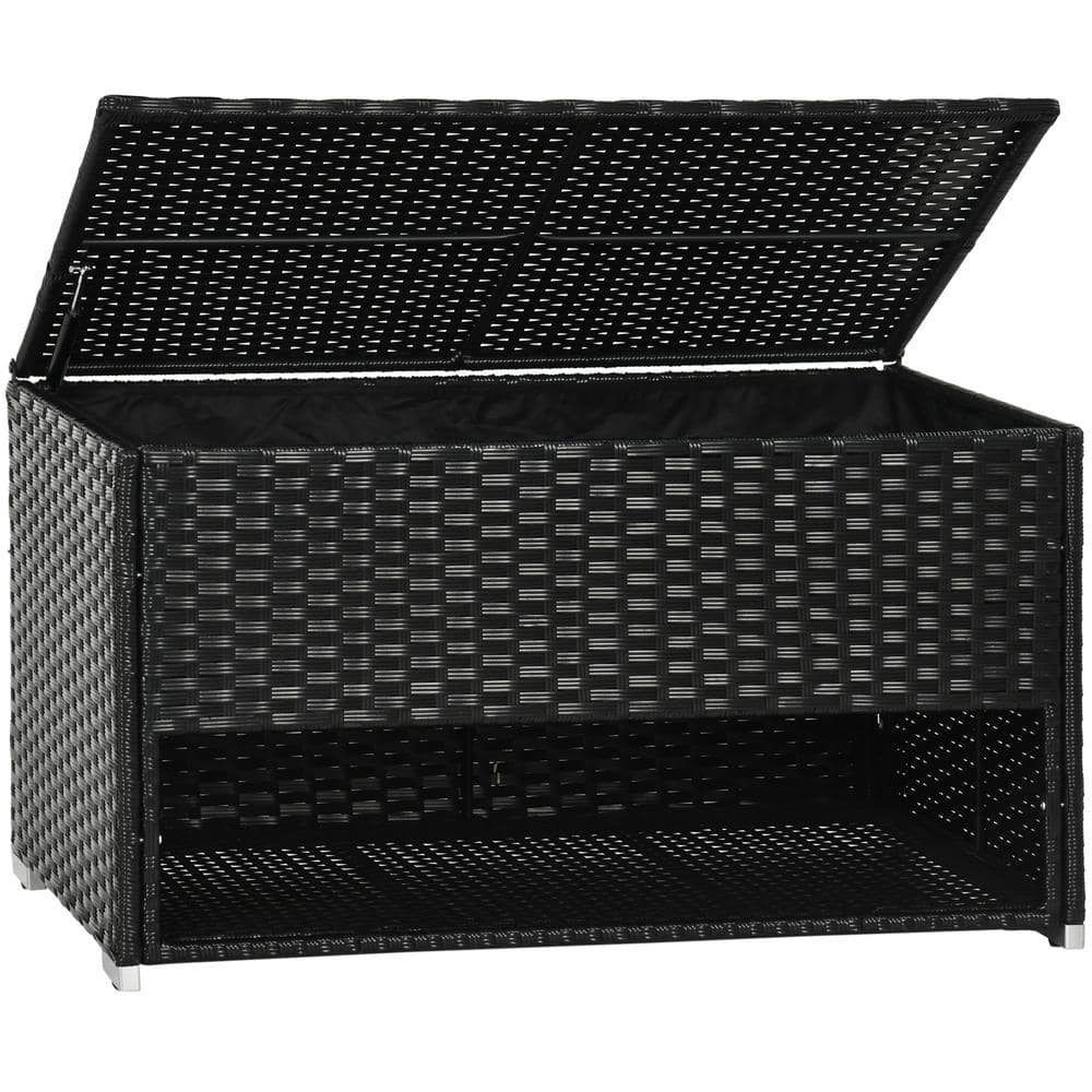 Black PE Rattan Wicker Outdoor Deck Box with Shoe Storage