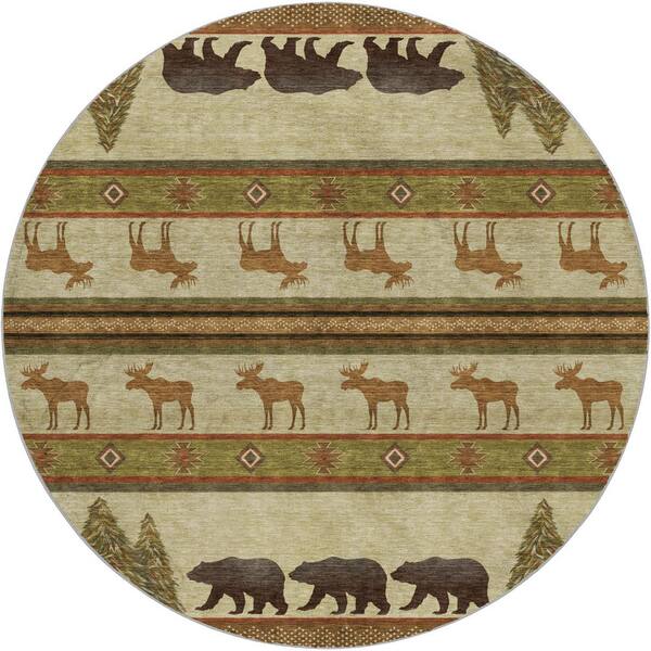 Dream Shag Premium Machine Washable Abstract ADS141 Brown 8 ft. x 8 ft. Round Rug