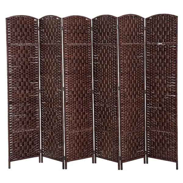 6' Tall Wicker Weave 6 Panel Room Divider Privacy Screen,Brown