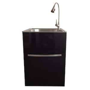 All-in-One 24.2 in. x 21.3 in. x 33.8 in. Stainless Steel Utility Sink and Large Black Drawer Cabinet