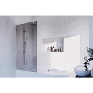 Ursa 34 in. W x 58.25 in. H Single Fixed Panel Frameless Bathtub Door in Brushed Nickel with Bronze Tinted Glass