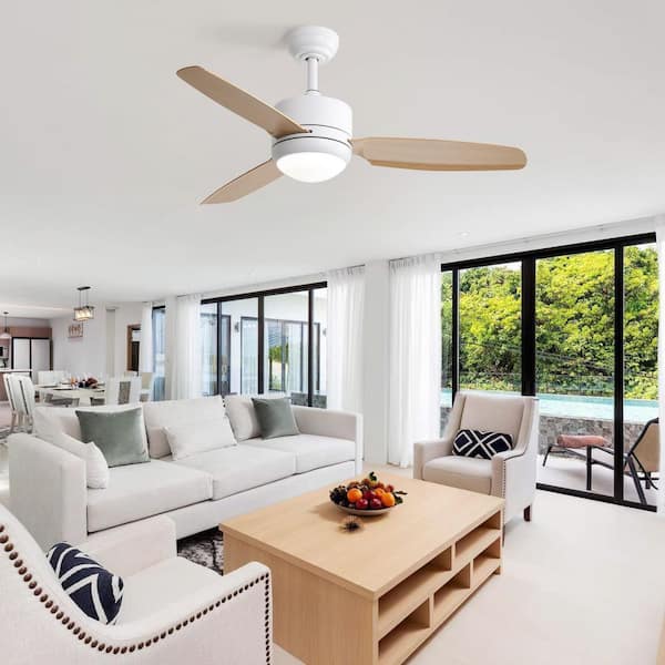 Modern Series 46 in. Brown Smart Low Profile 3-Blade Ceiling Fan with LED Light with Remote Downrod Mount