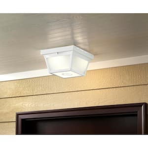 360° Square 4-Light White Motion Sensing Outdoor Flush Mount